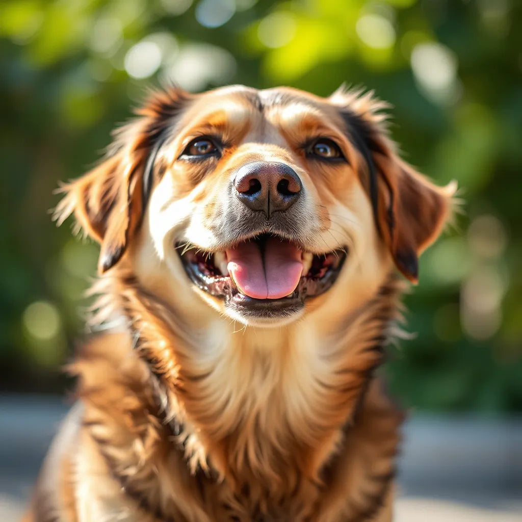 Perro con pelaje bien cepillado y brillante, con luz natural resaltando la textura del pelo